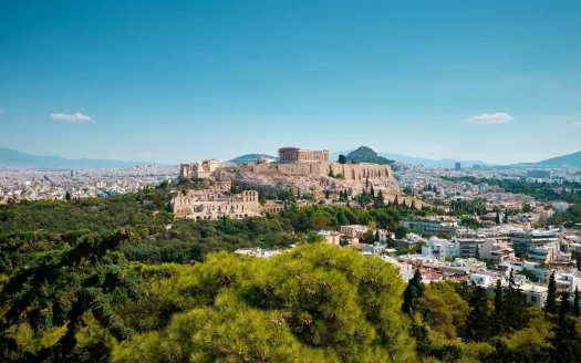 Athens Center with aerial view of the Acropolis