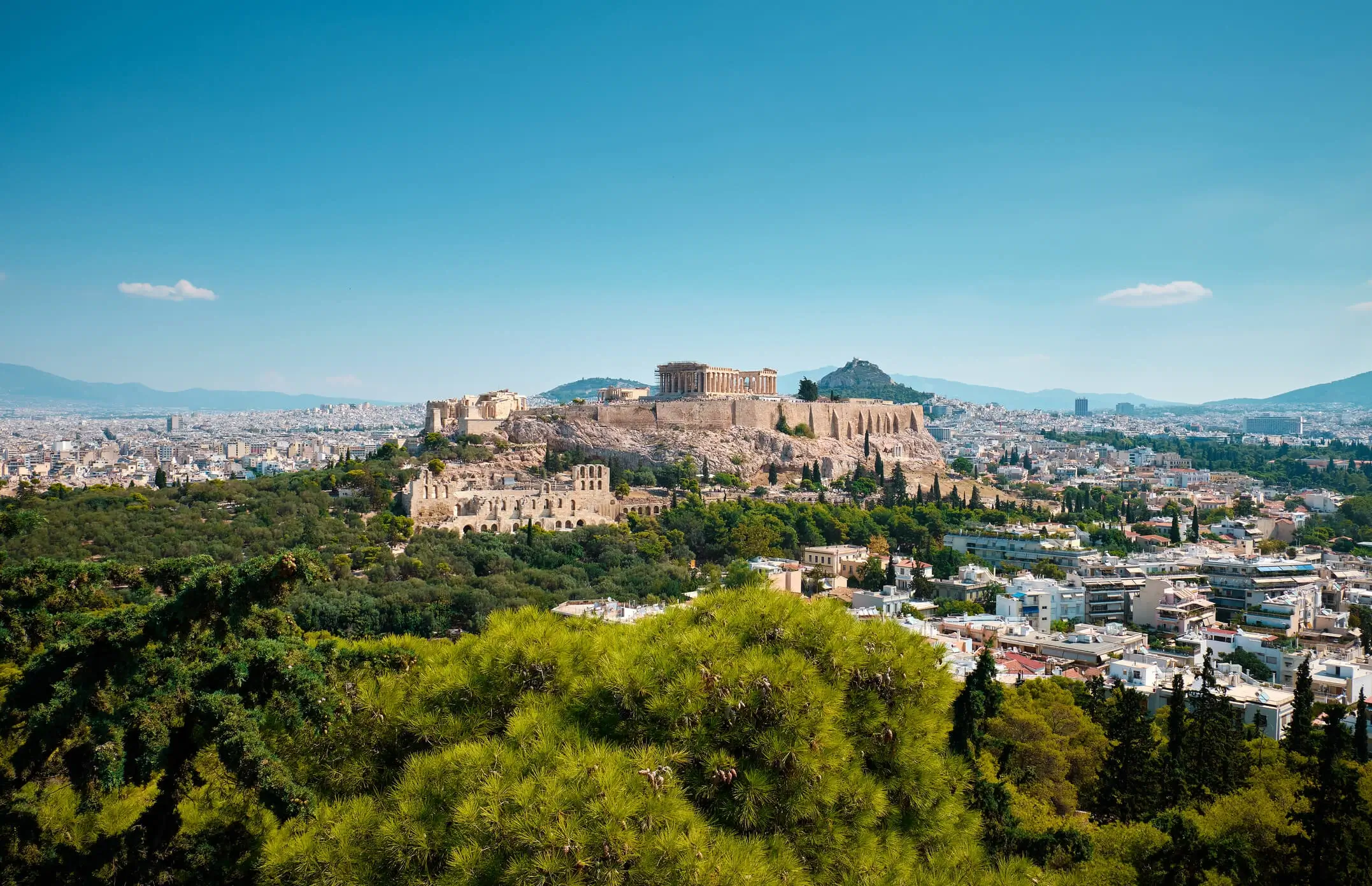 Athens Center with aerial view of the Acropolis